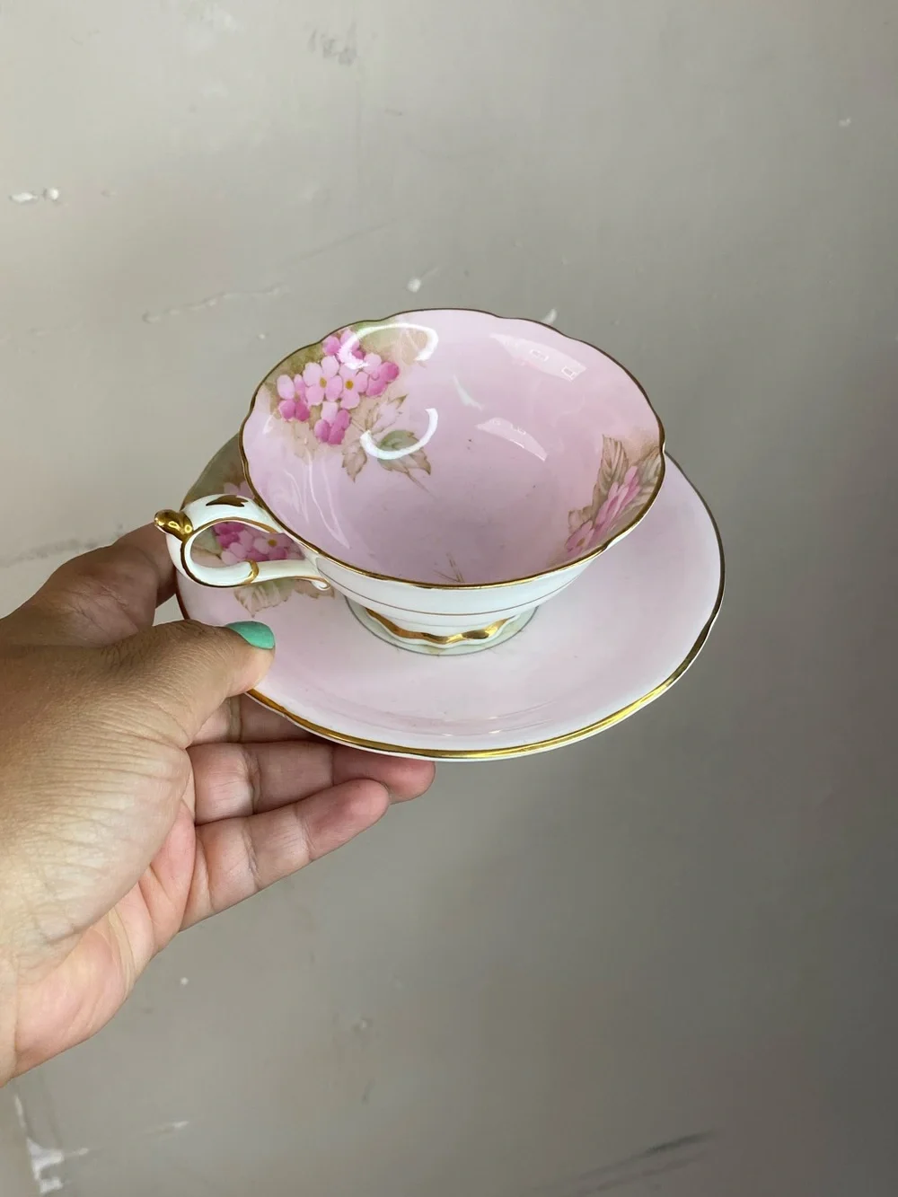 Vintage Paragon Pink Hydrangea Teacup Saucer Fine Bone China Double Warrant